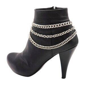 NEW Women Silver Boot Chain Bracelet Shoe 3 Strands Wave Charm Shoe Anklet SET